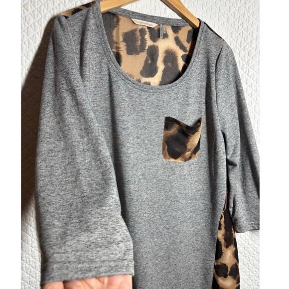 Soft Surroundings Women L Leopard Print Sheer Back 3/4 Sleeve Tunic Top Chic - Picture 3 of 8